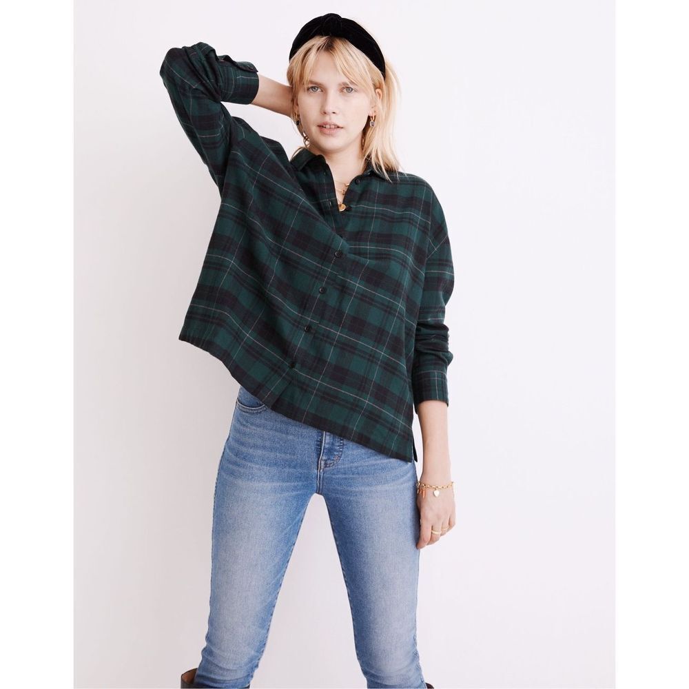Madewell Flannel Westlake Shirt in Deveny Plaid green blue medium button up